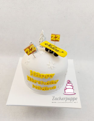 Snowboard - Torte in der Lieblingsfarbe Gelb zum 22. Geburtstag von Nadine