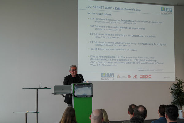 Mag. Christian Eichbauer auf Bühne vor Präsentation