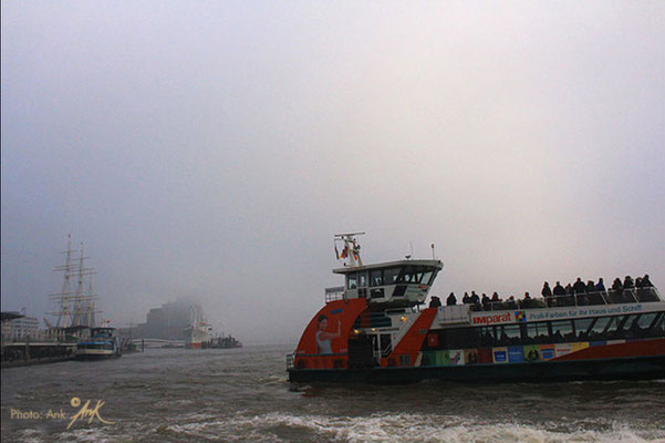 _lights in the fog_ Hamburg, Elbe - Foto: Winter 2019 (c)Anka