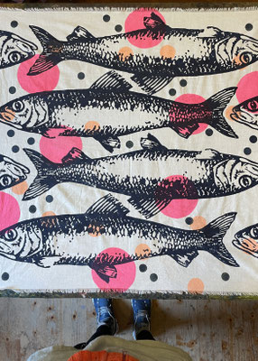 Textildruck mit Blockprint Fisch Stempel , Tageskurs 