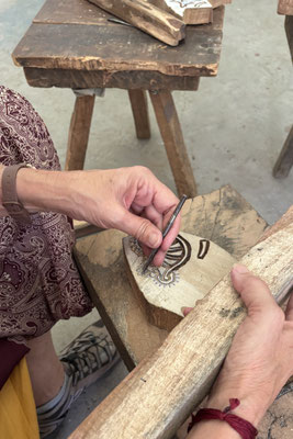     Handgeschnitzte Holzstempel beim Blockprint Workshop von Maasa Production in Delhi