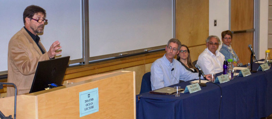 IOI CANADA: (Photo by OceanWeek HFX: L to R): EMB Ocean Lecture - Chair Richard Zurawski, Meteorologist, Radio Host and Author. The panel consisted of Dr Blair Greenan; Shannon Miedema; Dr. Tin Webster & Dr. Georgia Klein 