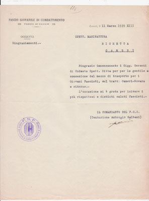 Lettera di ringraziamento