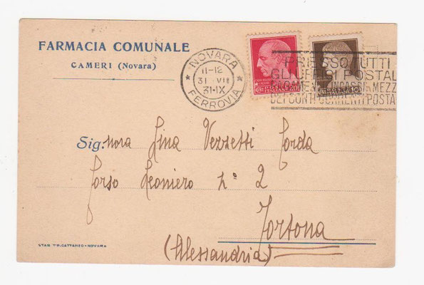 Cartolina commerciale Ed. Cattaneo viaggiata 31/7/1931
