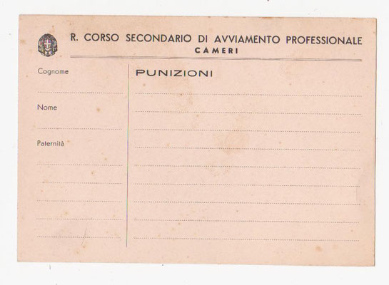 Cartolina documento Punizioni