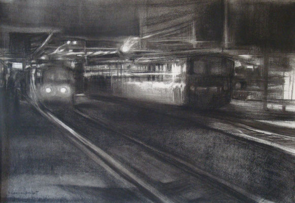"Train de nuit" - 70 x 50 - Dessin sur papier, technique mixte