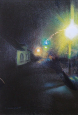 "Lumière dans la nuit" 52 x 38 cm - Dessin sur papier, technique mixte