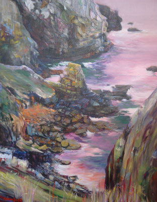 "La mer était rose" - 92 x 73 cm - Acrylique sur toile