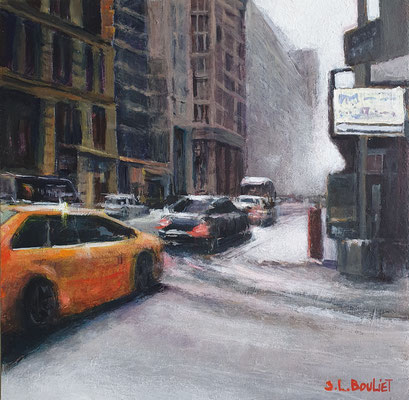 "Neige à New-York" - 20 x 20 cm - Acrylique sur bois