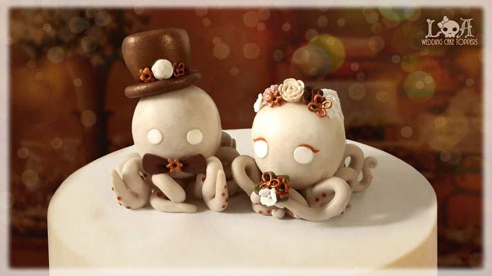 Steampunk Octopus Wedding Cake Toppers