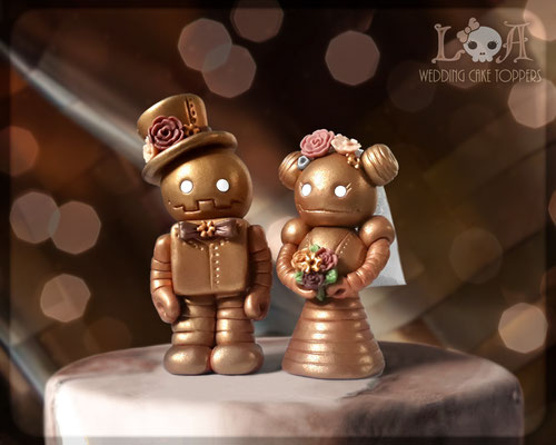 Steampunk Robot Wedding Cake Toppers