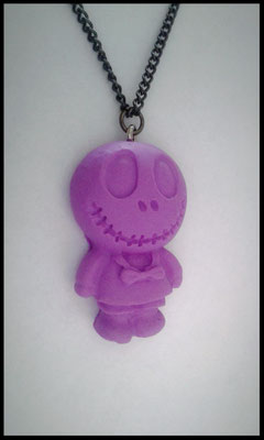 Pastel Skull Doll Necklace - Purple