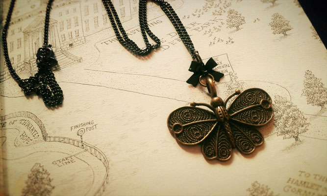 Steampunk Butterfly Necklace with Black Bow