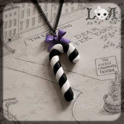 Black & White Pastel Goth Candy Cane Necklace