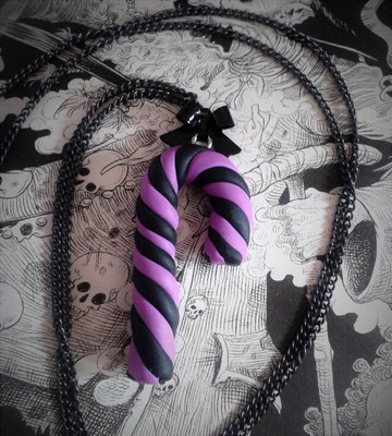 Pastel Goth Candy Cane Necklace