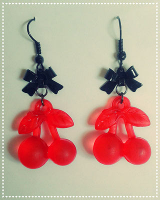 Red Cherry earrings with Black Bows