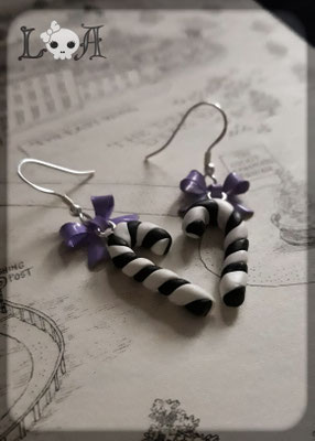 Black and White Candy Cane Earrings with Sterling Silver Hooks