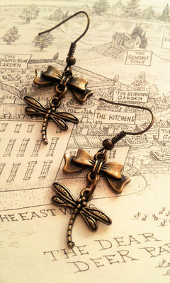 Steampunk Dragonfly earrings with Bronze Bows
