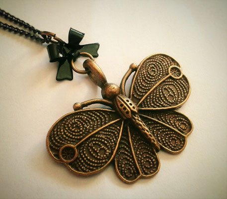 Steampunk Butterfly Necklace with Black Bow