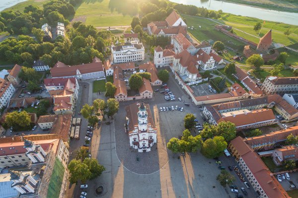 Aerial image of Kaunas city, Lithuania. Summer sunset scene. - A. Aleksandravicius