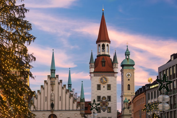 Old Townhall at Marienplatz (Mary's Square) in Munich with beautiful sky and illuminated Christmas Tree, Bavaria, Germany Copyright Michael Thaler