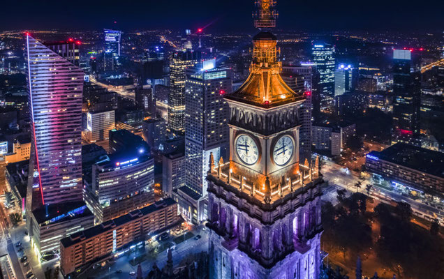 Warsaw European Best Destinations - Panorama_Centre of Warsaw by night © City of Warsaw