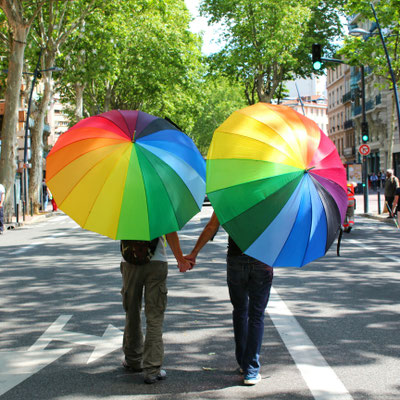 A happy gay couple in a parade in Toulouse, France. Copyright Ismail Can Albayrak