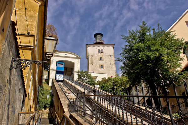 The funicular of Zagreb and the Lotrscak Tower by xbrchx