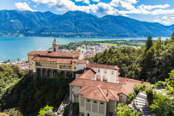 View of Madonna del Sasso Church above Locarno city and the Maggiore lake in Ticino, Switzerland - Copyright Peter Stein