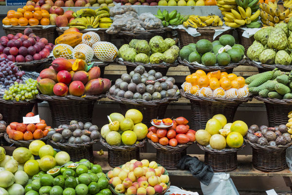 Fresh exotic fruits in Mercado Dos Lavradores. Funchal, Madeira Copyright Curioso