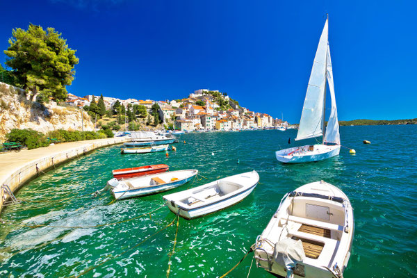 UNESCO town of Sibenik sailing destination coast view, Dalmatia, Croatia by xbrchx