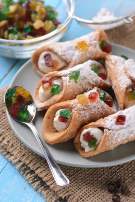 Sicilian cannoli with candied fruit - Traditional Italian dessert Copyright al1962