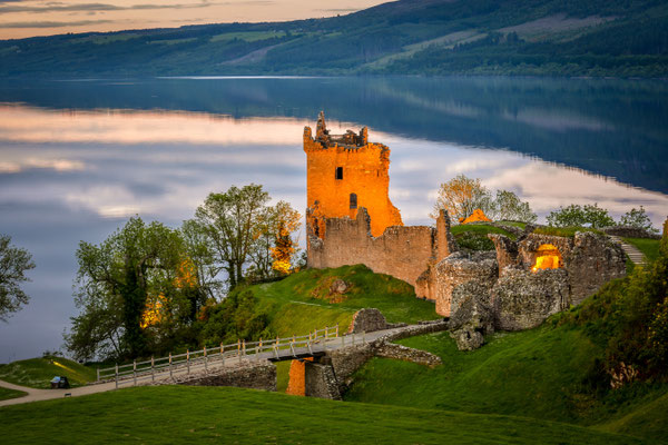 Closeup view of Urquhart Castle. The castle sits beside Loch Ness, near Inverness and Drumnadrochit, in the Highlands of Scotland.  Copyright nitsawan katerattanakul