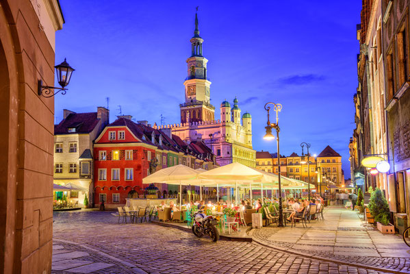 Main square of the old town of Poznan, Poland on a summer day evening. Copyright Boris Stroujko