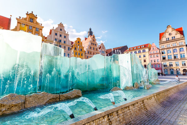 Location famous Market Square in Wroclaw, Poland, Europe. Historical capital of Silesia. Beauty world. Copyright Creative Travel Projects 2