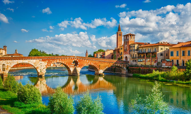 Verona - European Best Destinations - Panoramic view to Bridge Ponte Pietra in Verona  Copyright Yasonya