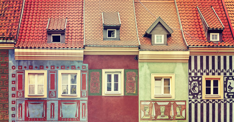 Retro toned colorful houses on Poznan Old Market Square, Poland.Copyright Maciej Bledowski