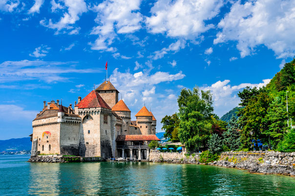 MONTREUX, SWITZERLAND  - Castle Chillon one of the most visited castle in Switzerland attracts more than 300,000 visitors every year. Copyright Emi Cristea