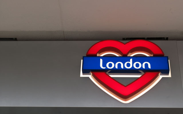 I Love London - Neon sign London written on a blue background in a red heart  Copyright DrimaFilm