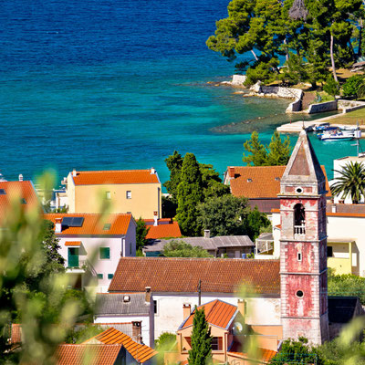 Town of Preko on Ugljan island architecture and beach view, Dalmatia, Croatia - Copyright xbrchx