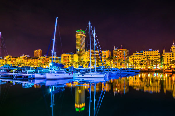 Night view of the marina of Alicante in Spain by pavel dudek