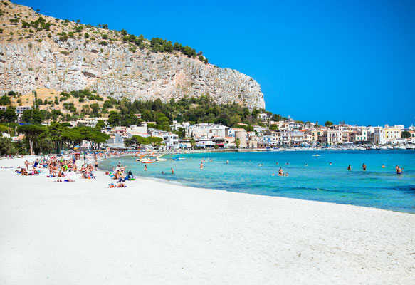 Mondello white sand beach in Palermo, Sicily. Italy. Copyright Aleksandar Todorovic