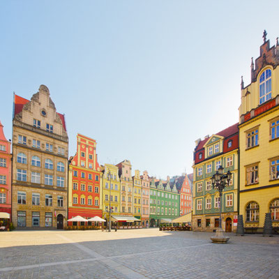 facade of old historic houses on market square, Wroclaw, Poland Copyright Neirfy