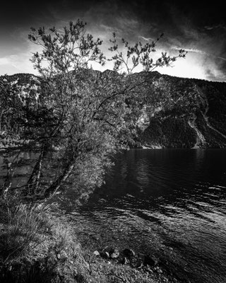 Der Heiterwanger See in Tirol in Österreich, Schwarzweißfotografie