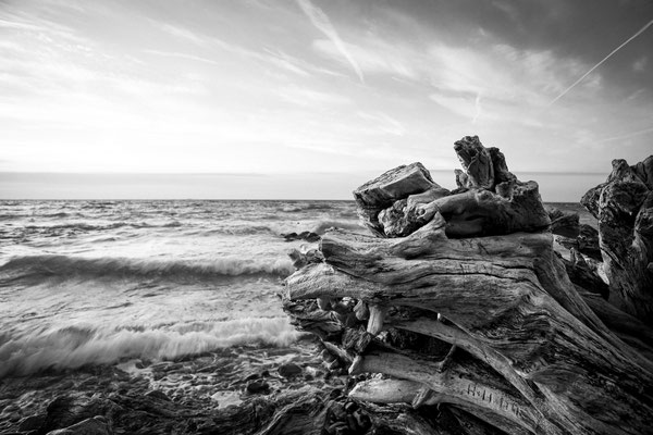 Langzeitbelichtung am Meer, Sonnenaufgang, Schwarzweißfotografie