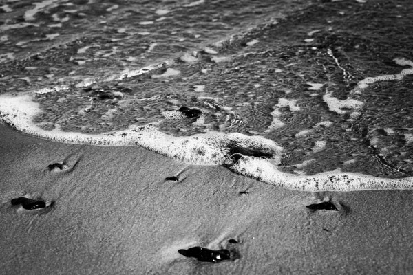 Wellensaum am Ostseestrand, Schwarzweißfotografie