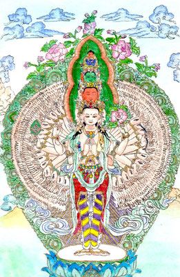 千手観音彩色仏画