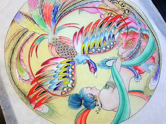 鳳凰と飛天(天女)仏画イラスト教室