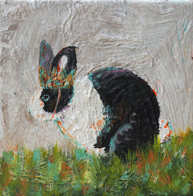 Rabbit Emperor Enjoys Solitude, 6" x 6", acrylic on canvas, 2014