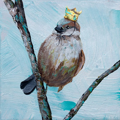 Sparrow Queen, 6" x 6", acrylic on canvas, 2013